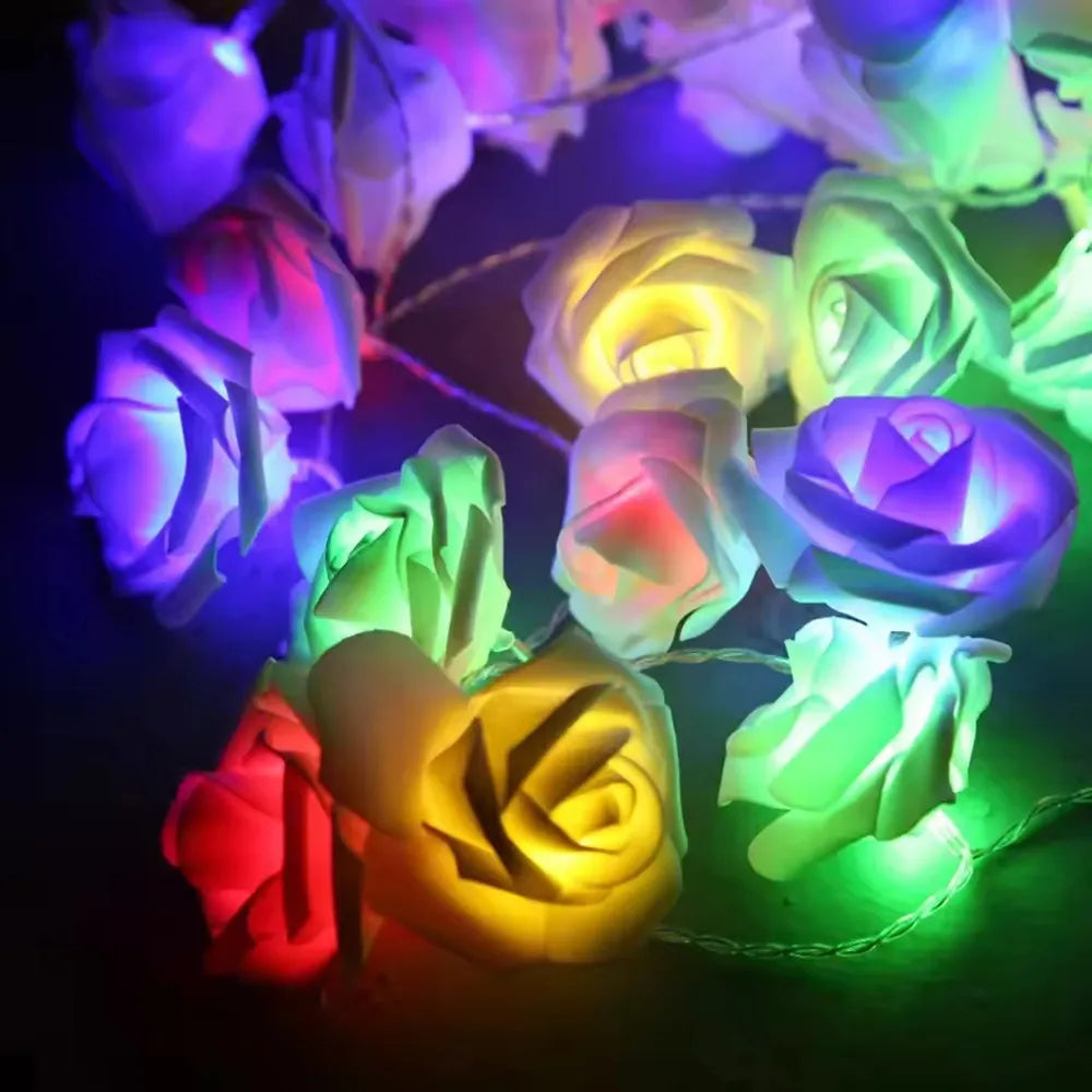 Guirnalda de Luces LED de 3m con 20 Rosas Artificiales, Funciona con Pilas, Decoración para Bodas, Habitaciones, Ramadán, Regalos para el Día de la Madre
