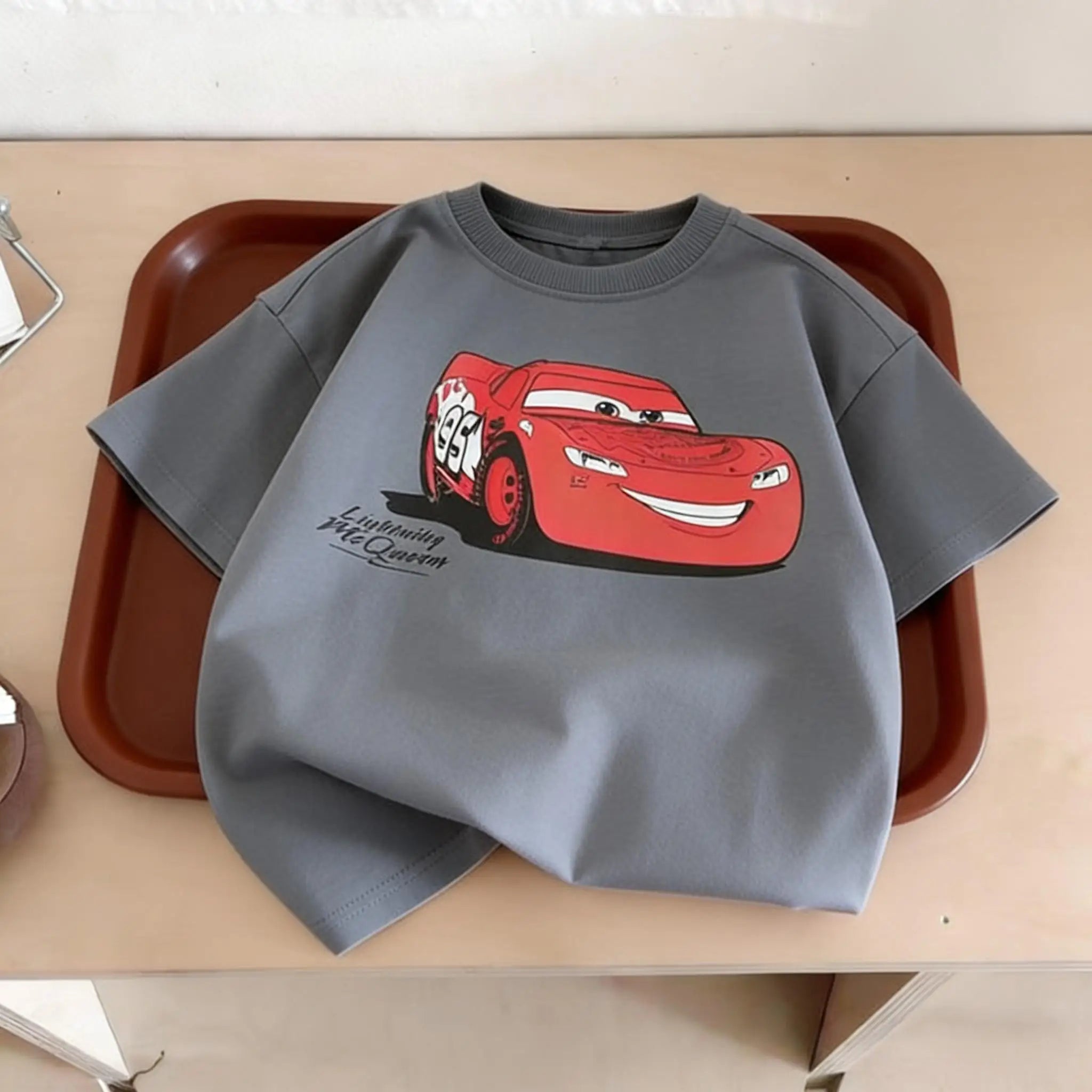 Ropa de verano con estampado de coches de dibujos animados para niños, camisetas de manga corta, ropa para niños, camiseta con cuello redondo, camisetas de disfraz para niños