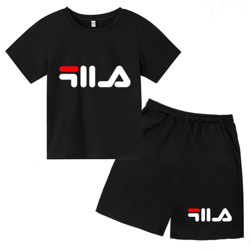 Ropa con letras para niños, camiseta de manga corta y pantalones cortos, ropa de verano fresca y encantadora, conjunto deportivo informal para niños y niñas de 3 a 12 años