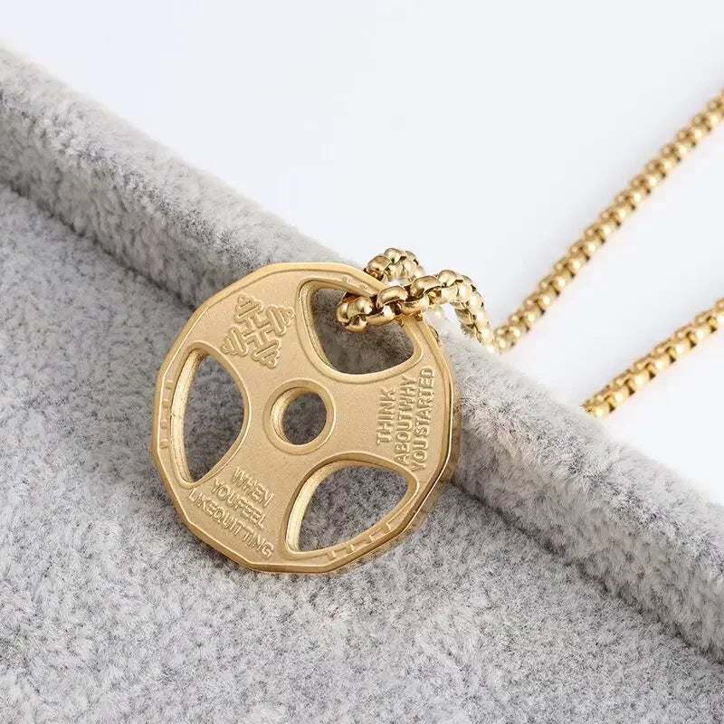 Colgante de mancuernas de levantamiento de pesas de acero inoxidable para hombre musculoso, collar de barra para culturismo, joyería deportiva para gimnasio para mujer