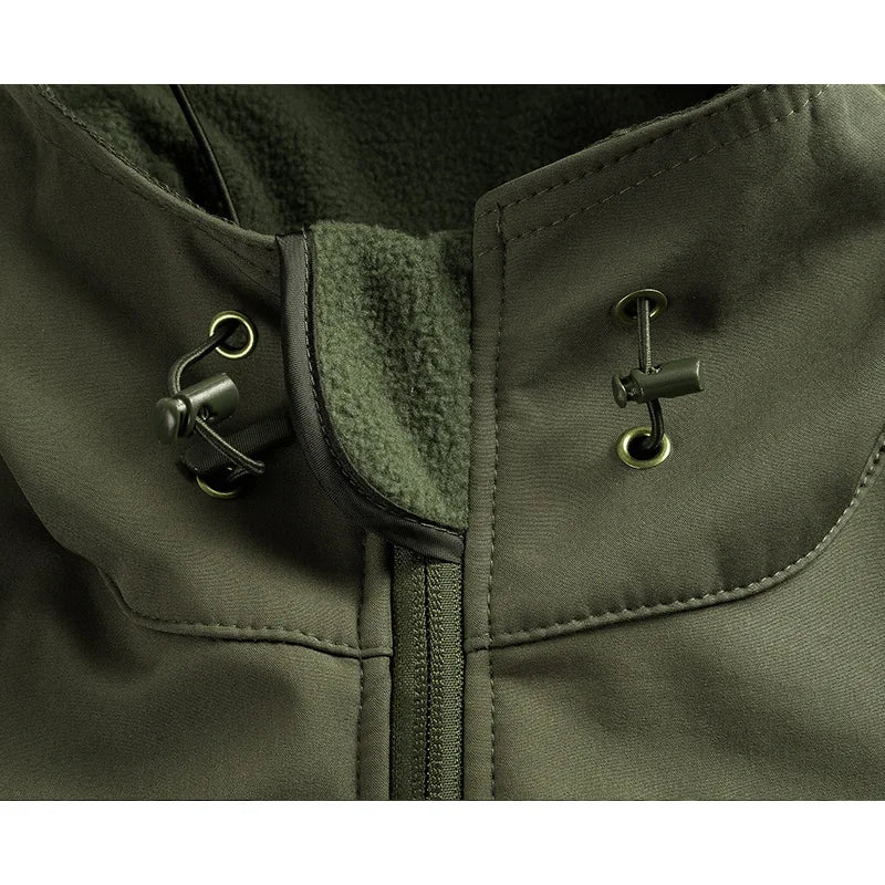Chaqueta táctica de concha suave de piel de tiburón para hombre, abrigo con capucha de lana impermeable, ropa de caza, chaqueta de camuflaje para exteriores, invierno