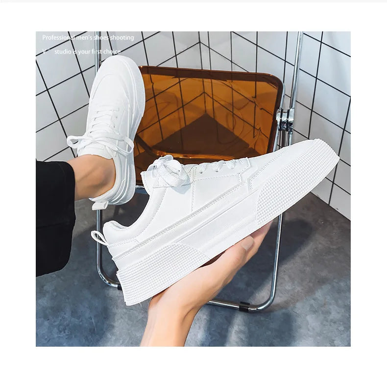 Zapatos blancos para hombre, zapatillas informales de cuero, zapatos de plataforma de tendencia, zapatos vulcanizados cómodos para hombre, Tenis masculinos blancos