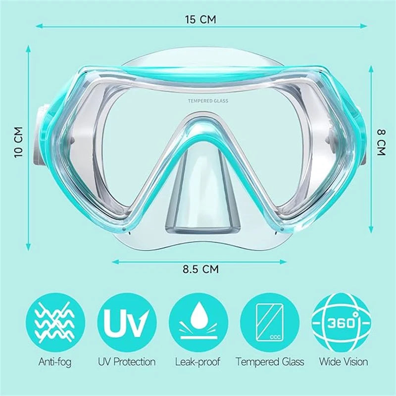 Set de Gafas de Snorkel para Niños con Cubierta Nasal, Máscara de Buceo Antivaho, Equipo de Natación, Vidrio Templado 180 °   Niños y niñas de 3 a 10 años