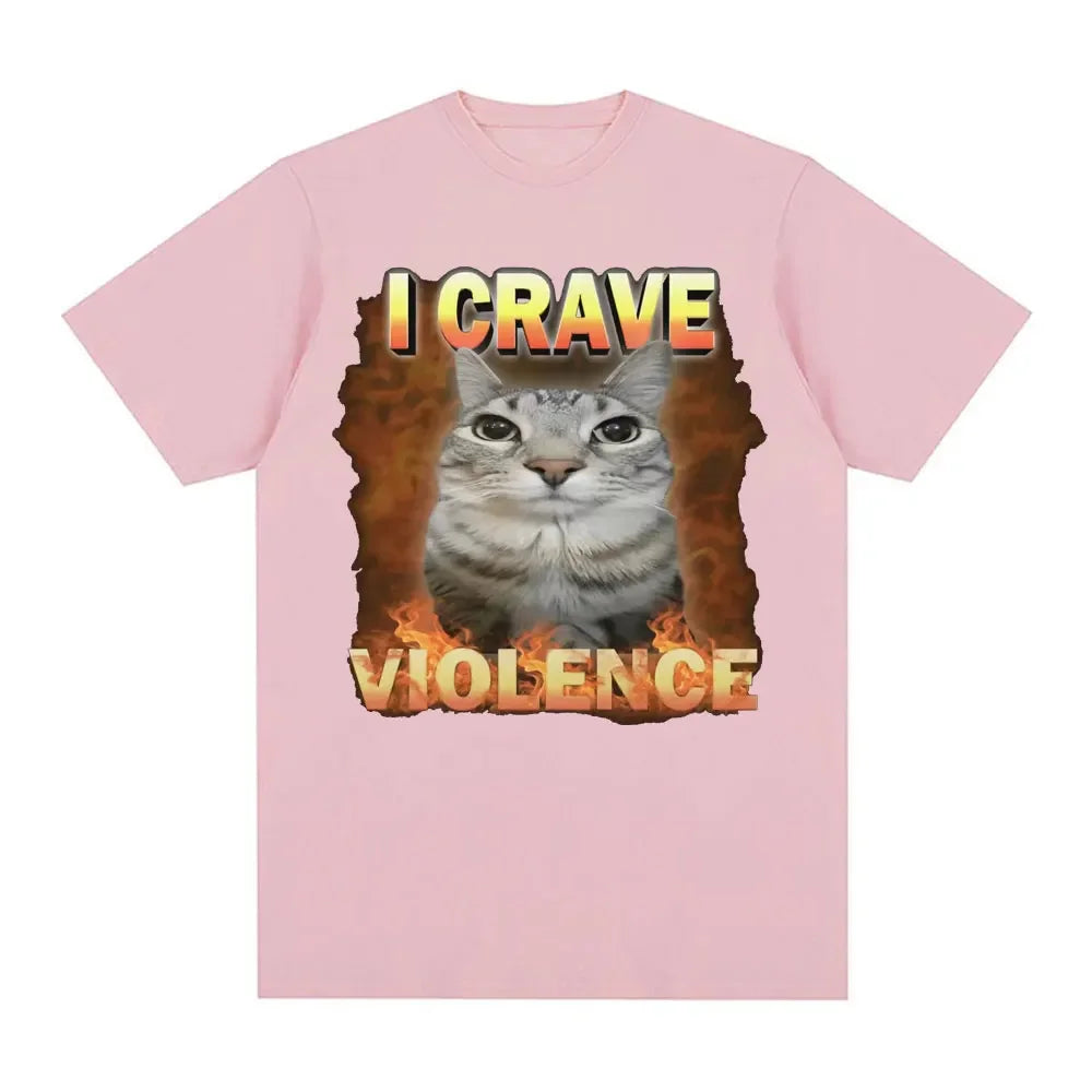 Camisetas I Crave Violence Funny Cat Meme para hombres y mujeres, moda Harajuku, camiseta bonita de alta calidad, camisetas puras de gran tamaño