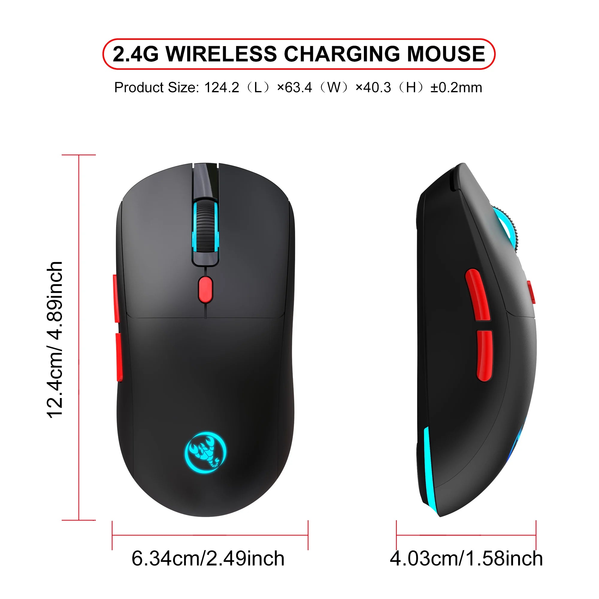 Ratón Inalámbrico Recargable de 2.4G, 650mAh, Ajustable a 3600DPI, Iluminación RGB de 7 Colores, Ergonómico y Silencioso para Oficina, Portátil, PC y Juegos