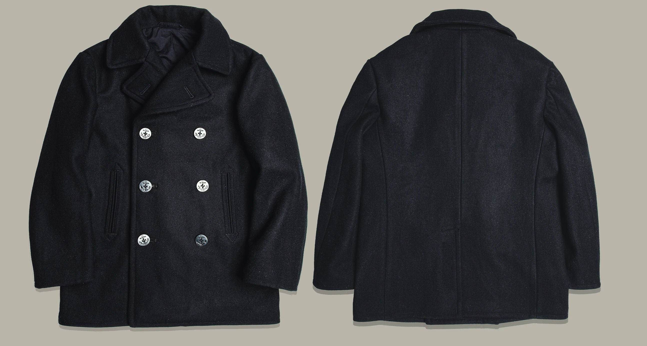 Peacoat Red Tornado 740 en negro, abrigo vintage de mezcla de lana de longitud media con doble botonadura para hombre, chaqueta cálida de invierno