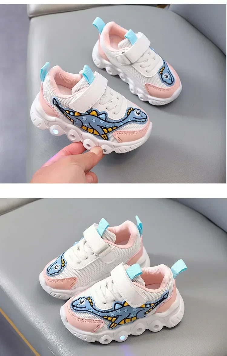 Zapatillas LED informales con bonitos dibujos para niños, zapatos para niñas, zapatos de iluminación transpirables de malla, zapato iluminado para bebés