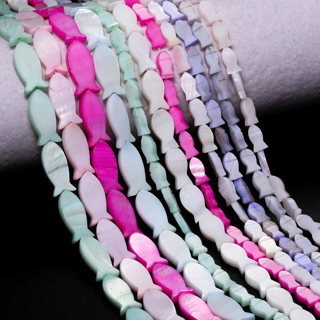 Conchas naturales de agua dulce con forma de pez, concha de nácar teñida multicolor, cuentas espaciadoras sueltas para fabricación de joyería, pulsera DIY