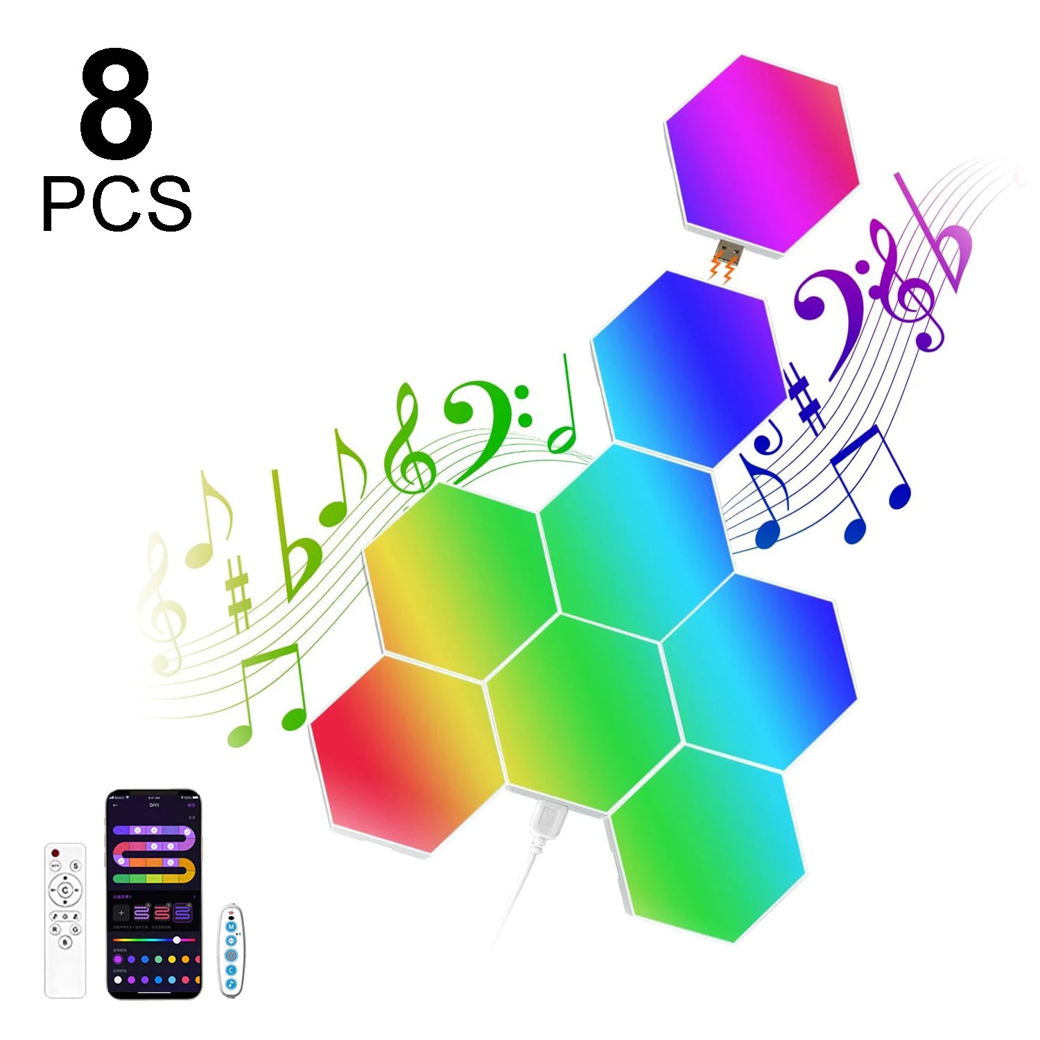 Lámpara de pared Hexagonal inteligente Fivemi RGB, luz nocturna ambiental que cambia de Color, Hexagonal DYI, ritmo musical, Control por aplicación, sala de juegos y dormitorio