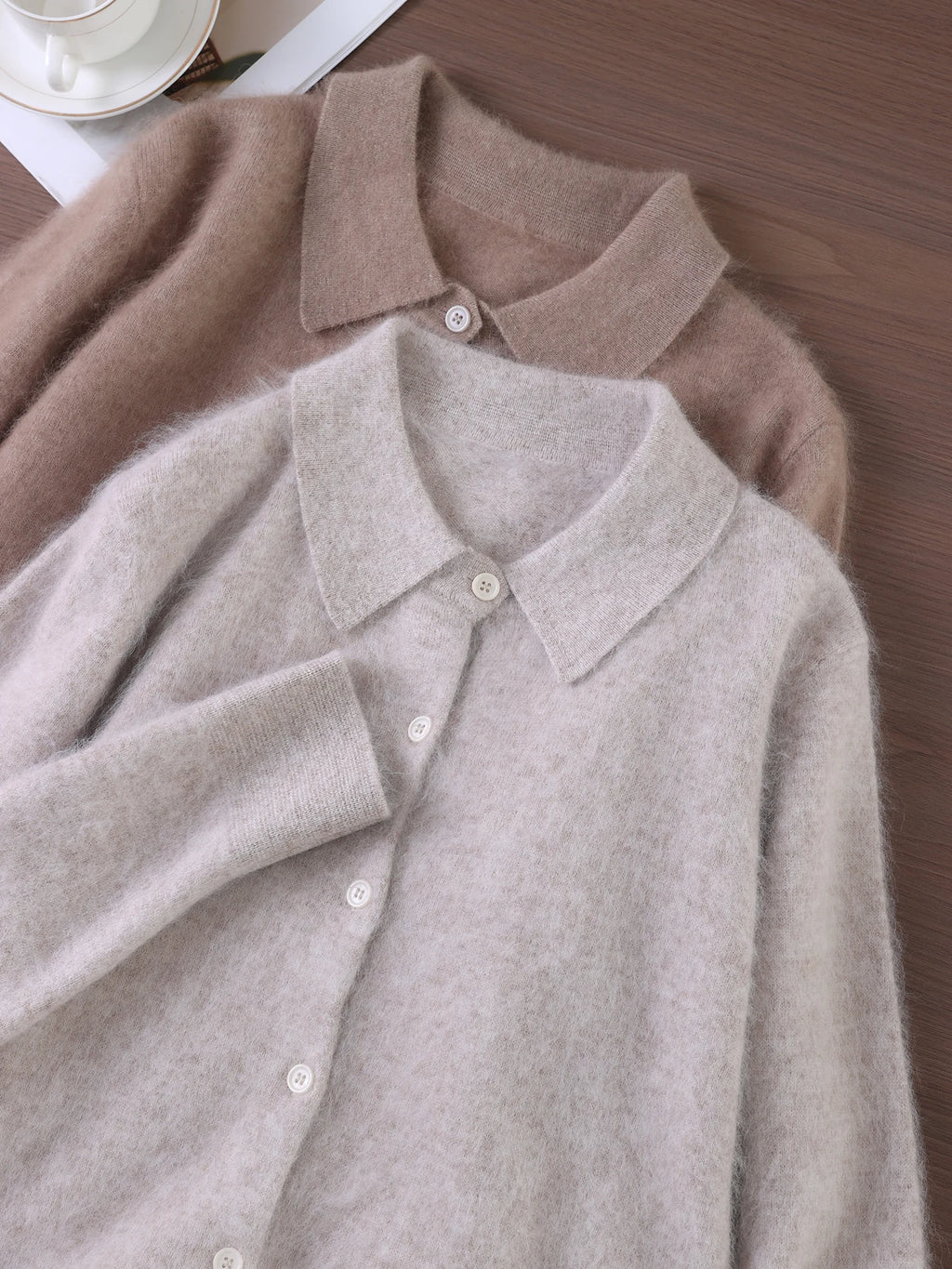 Otoño Invierno mujer 100% suéter de cachemira de visón puro con cuello Peter Pan y botones Preppy coreano Casual tejido de Color sólido