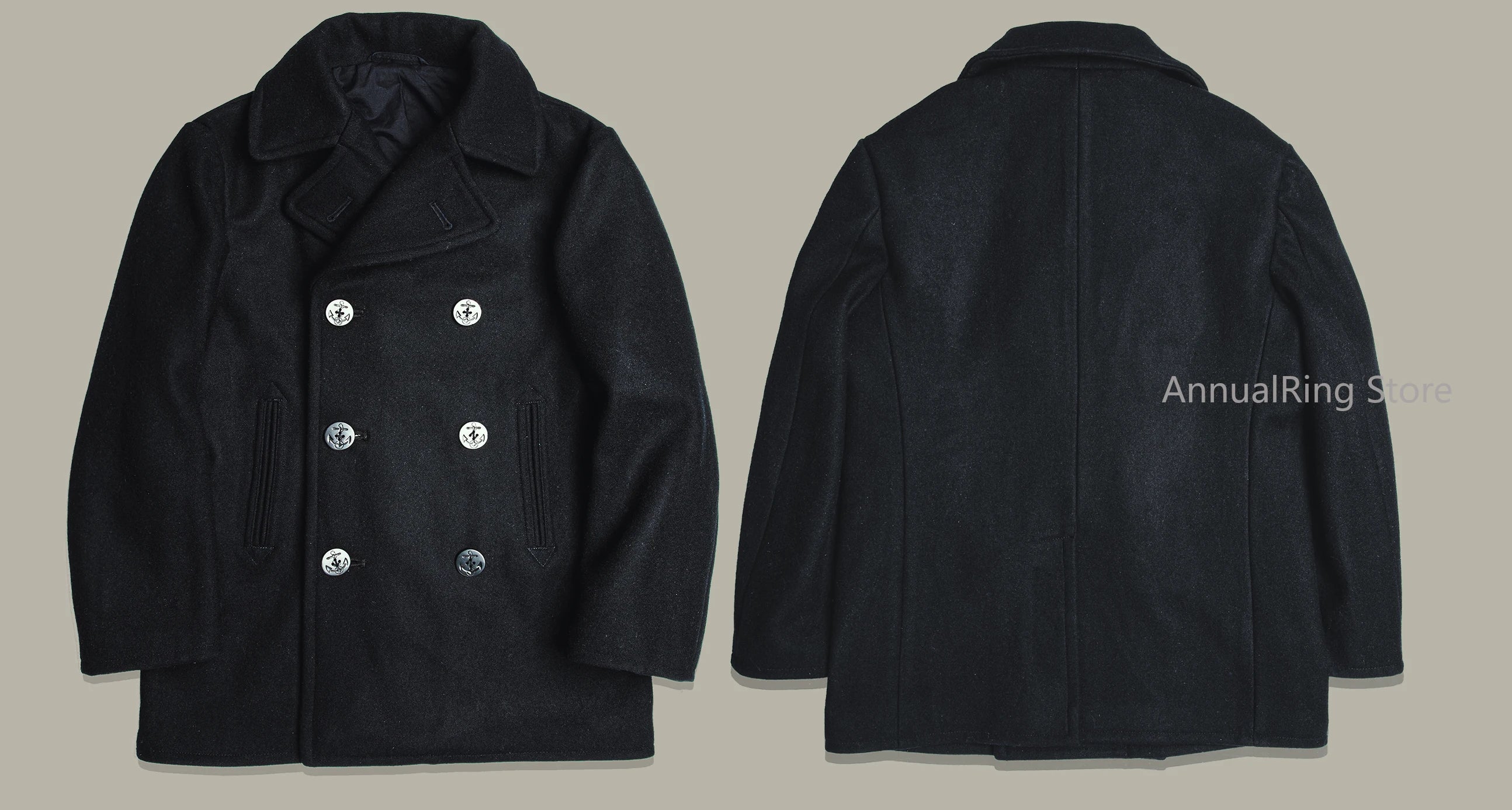Peacoat Red Tornado 740 en negro, abrigo vintage de mezcla de lana de longitud media con doble botonadura para hombre, chaqueta cálida de invierno