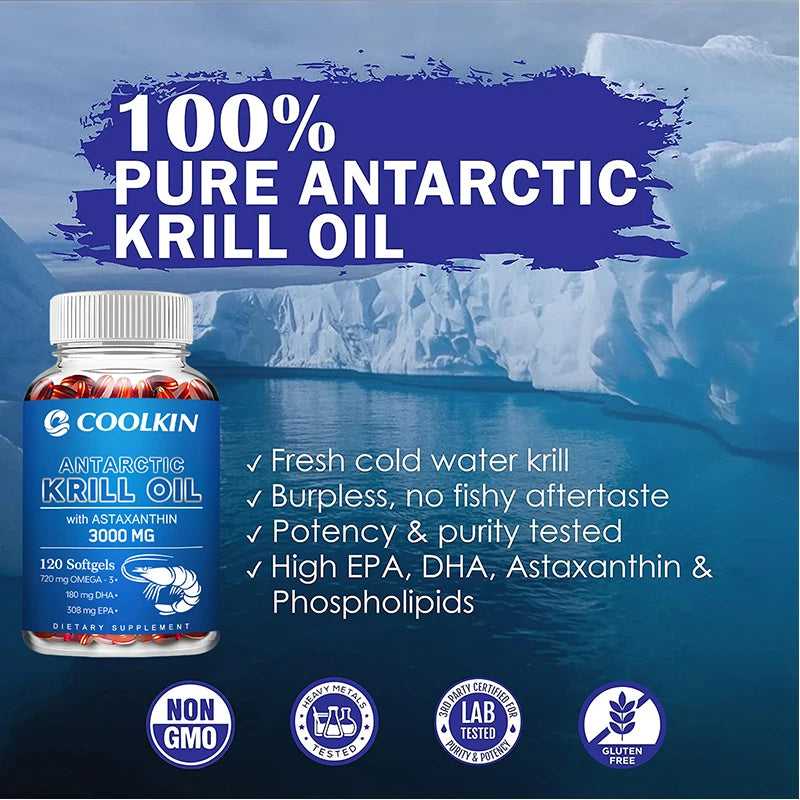 Aceite de Krill Antártico 3000mg - Omega-3 EPA, DHA, Astaxantina Natural, Máxima Fuerza para la Salud del Corazón y las Articulaciones