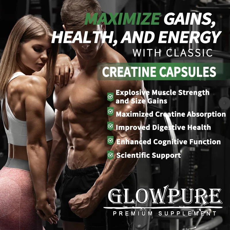 Cápsulas de monohidrato de creatina para mejorar la masa muscular, mejorar la fuerza y el rendimiento, recuperación de entrenamiento, ganador de masa
