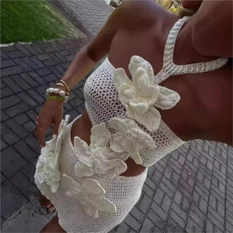 Vestidos Vintage 2025, Vestidos sexis para mujer, ropa de playa fresca y dulce, cintura hueca, vacaciones, playa, Color sólido, cuello Halter