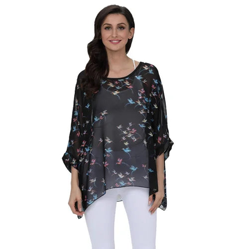 Novedad 2015 de mini vestidos casuales de gasa con estampado de flores para señoras, vestidos estilo bohemio con manga de murciélago en tallas grandes 4XL 5XL 6XL
