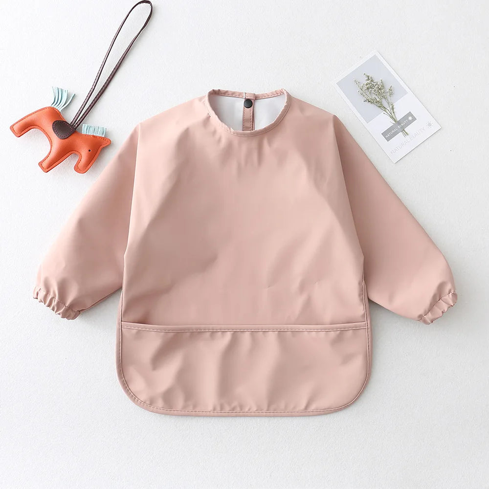 Bufanda de manga larga para bebés y niños pequeños, bata artística impermeable, babero para alimentar, delantal con bolsillo, Baberos Bandana de tela para eructar para niños y niñas