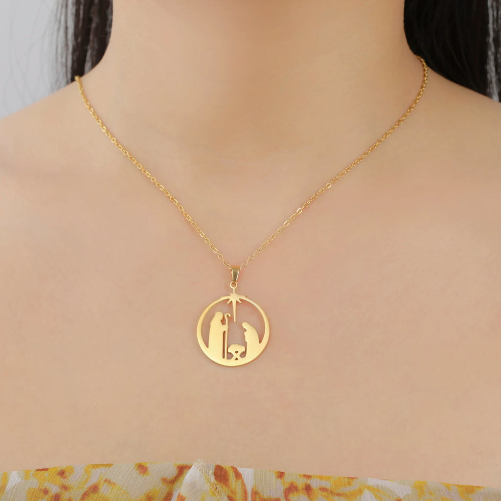 Collar con colgante de oración cristiana de acero inoxidable, talismán de oración con estrella de Ángel Retro Unisex, regalo de joyería para el día de la madre