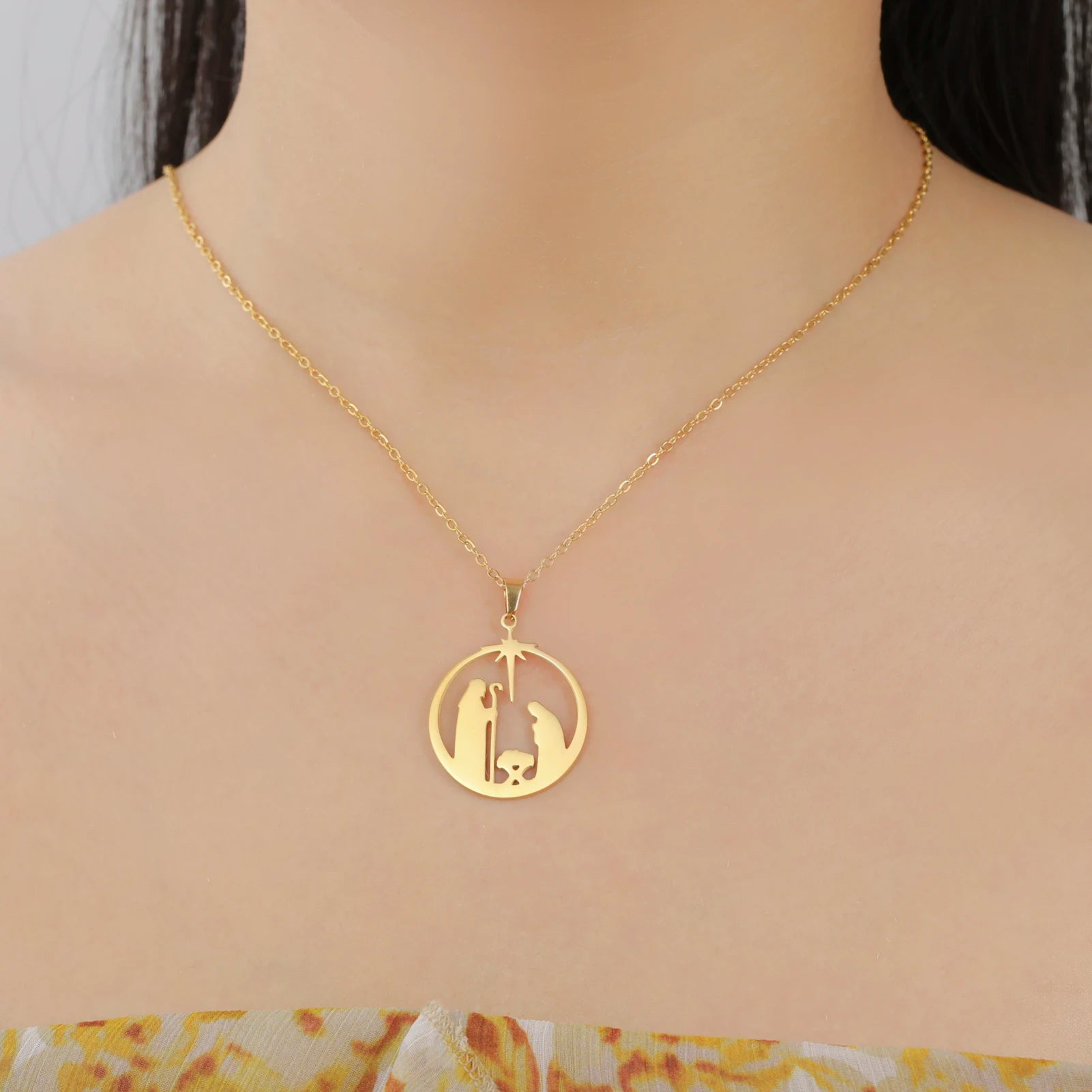 Collar con colgante de oración cristiana de acero inoxidable, talismán de oración con estrella de Ángel Retro Unisex, regalo de joyería para el día de la madre