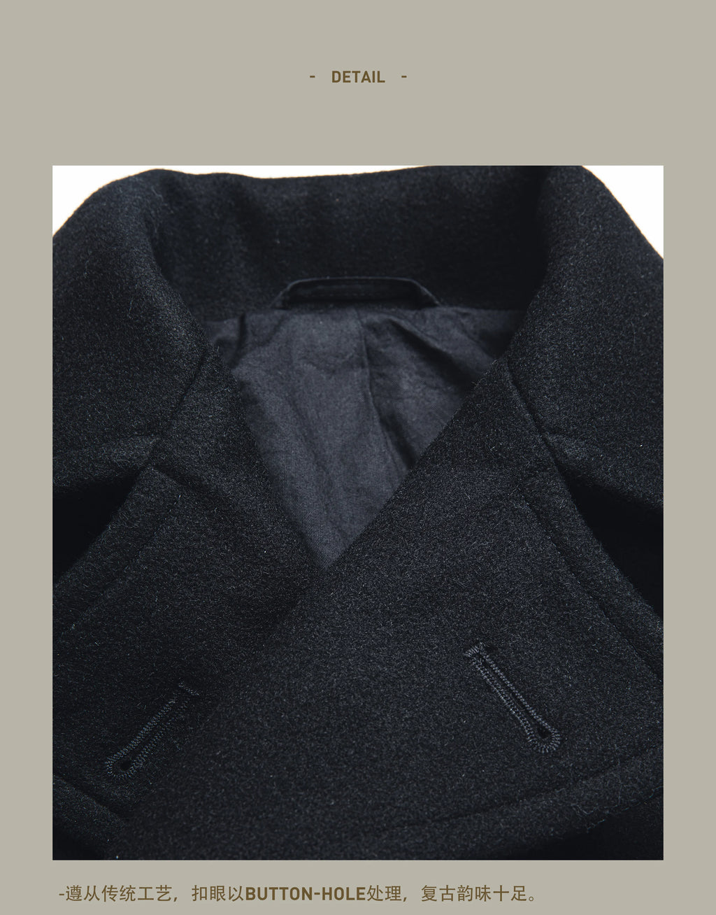 Peacoat Red Tornado 740 en negro, abrigo vintage de mezcla de lana de longitud media con doble botonadura para hombre, chaqueta cálida de invierno