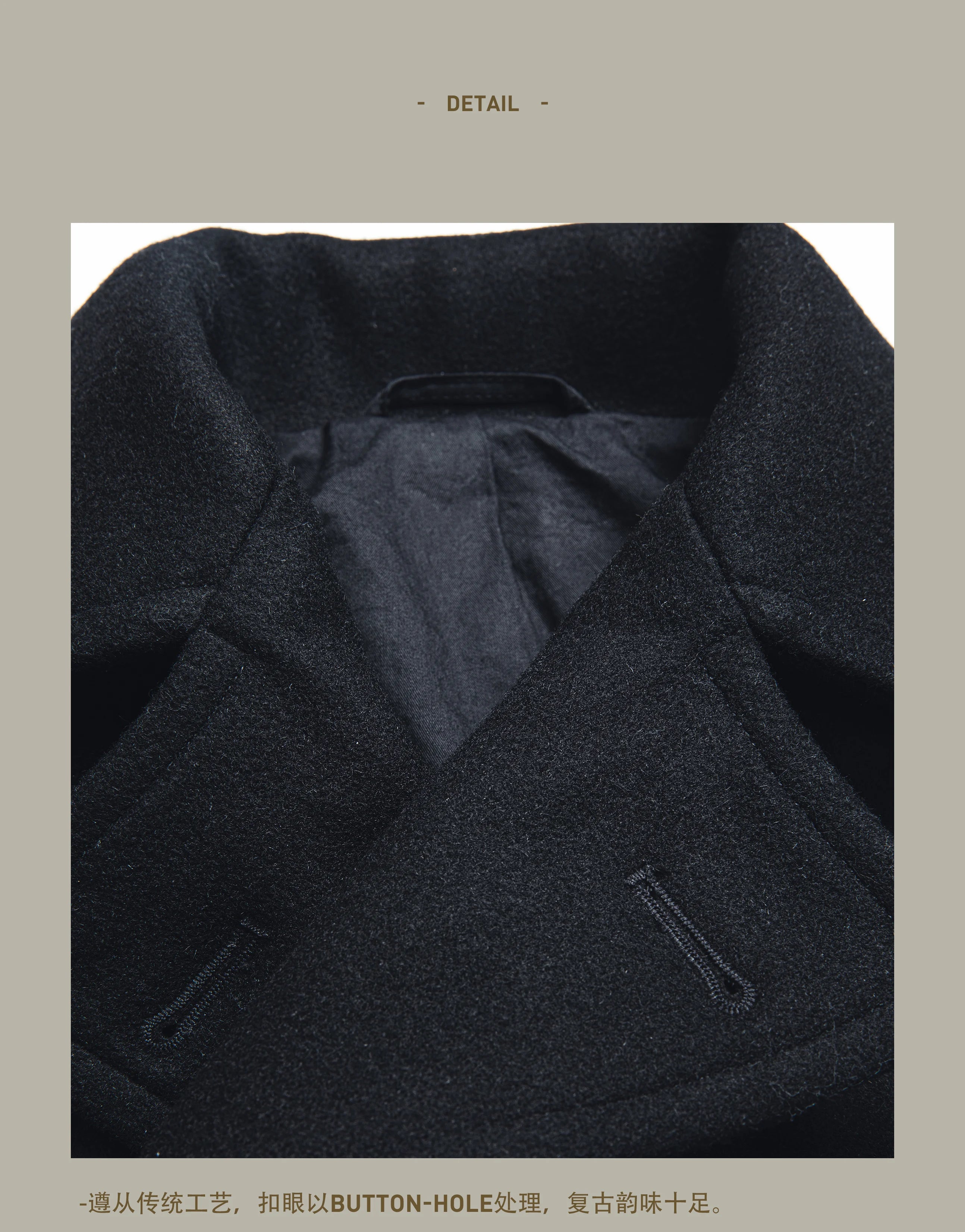 Peacoat Red Tornado 740 en negro, abrigo vintage de mezcla de lana de longitud media con doble botonadura para hombre, chaqueta cálida de invierno