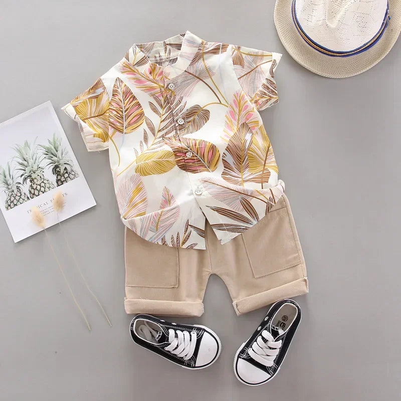 Conjunto de ropa de bebé de 2 uds., trajes infantiles para niños, ropa para niños, traje de moda para bebé, conjunto de ropa informal de verano, pantalones cortos superiores