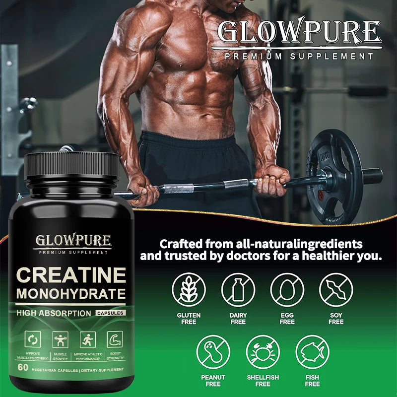 Cápsulas de monohidrato de creatina para mejorar la masa muscular, mejorar la fuerza y el rendimiento, recuperación de entrenamiento, ganador de masa