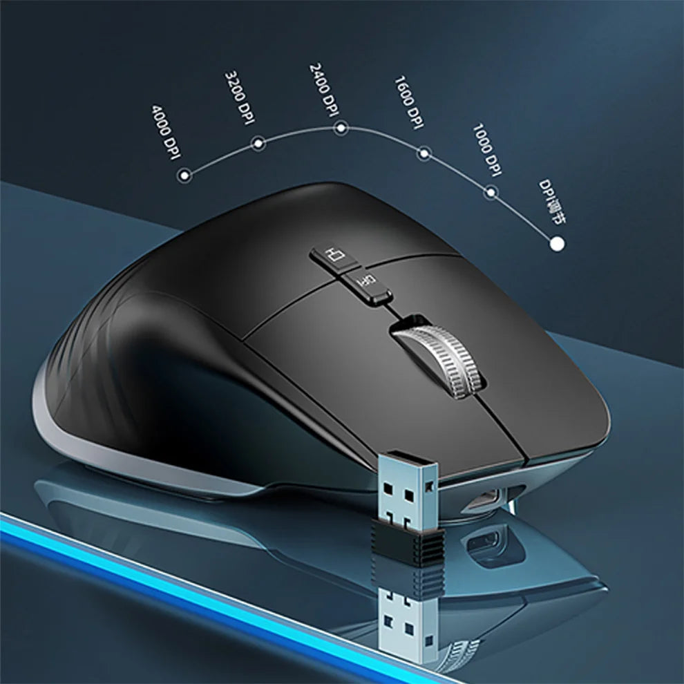 JOMAA-ratón inalámbrico para juegos de ordenador, Mouse negro de 2,4G con Bluetooth, RGB, recargable, diseño ergonómico, para oficina