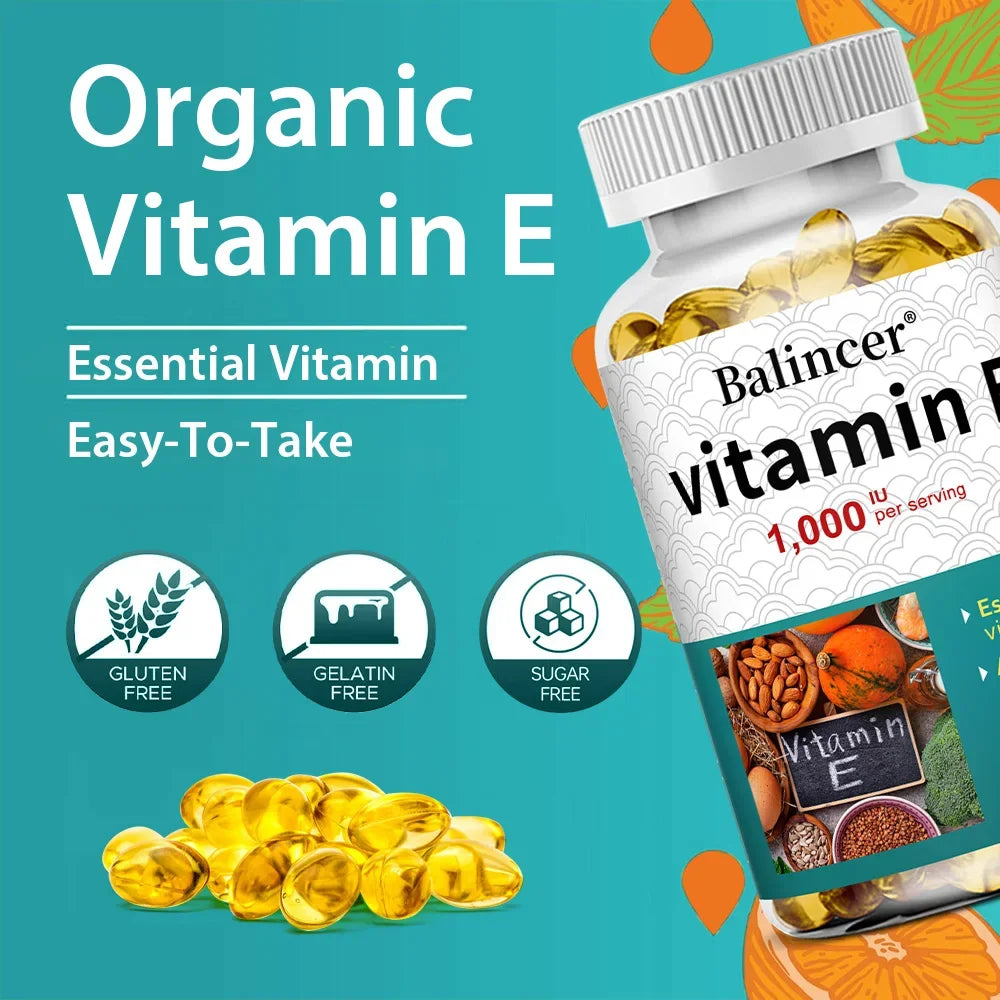 Suplemento de vitamina E, 1000 UI por servicio, potente antioxidante, apoya la piel, el corazón, el cerebro y el sistema inmunológico: sin OGM