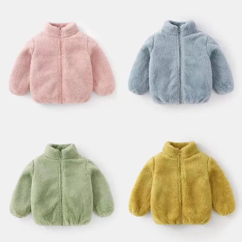 Abrigo de felpa de Color sólido para niños, chaqueta informal cálida para otoño e invierno, abrigo para niños, ropa para niños, prendas de vestir exteriores para niños pequeños