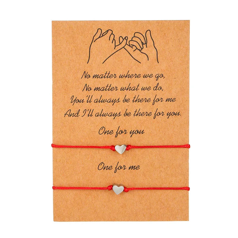 Pulsera de pareja para mujer, cadena de cuerda trenzada hecha a mano, corazón de madre e hija, pulseras con dijes, regalo de joyería de hermana de la amistad de la suerte