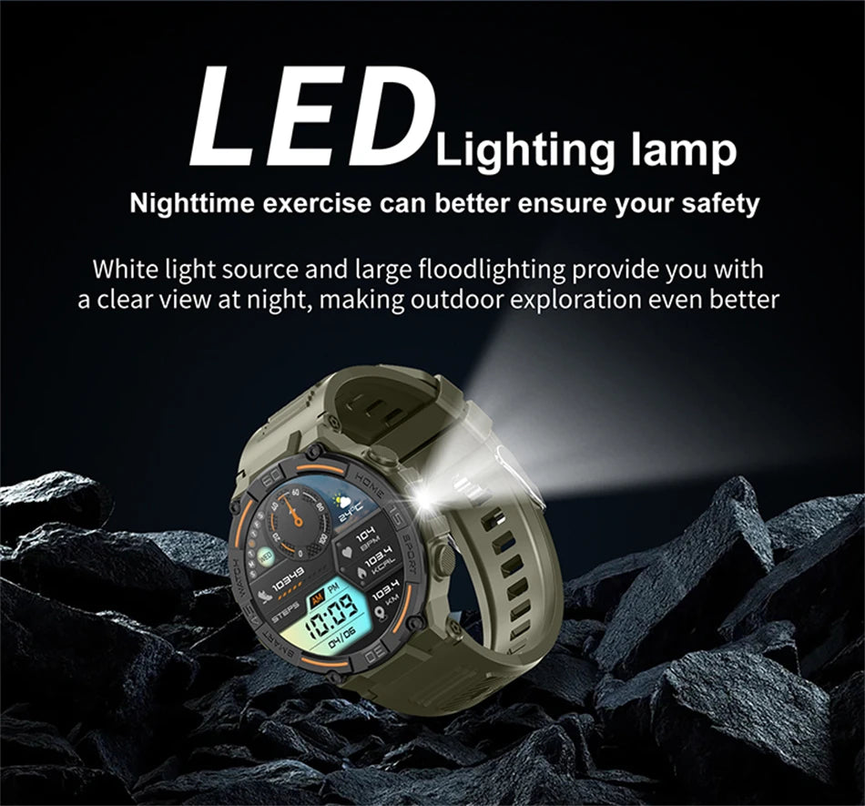 Reloj inteligente militar resistente al aire libre para hombres, GPS, deportes, Fitness, resistente al agua, llamada Bluetooth con luces LED, reloj inteligente