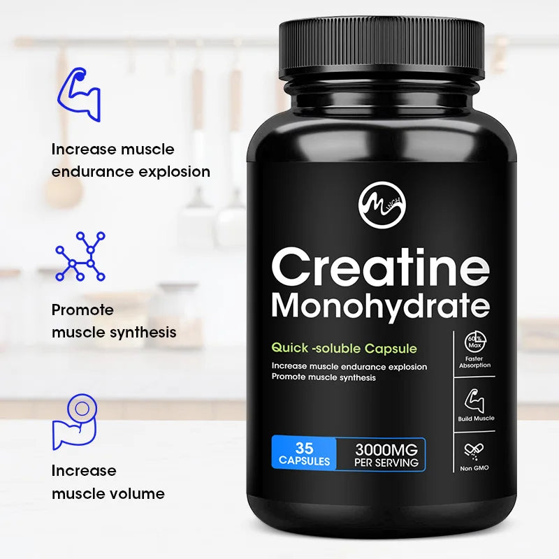 Cápsulas de monohidrato de creatina, proteínas de suero de rendimiento energético para recuperación de entrenamiento de masa muscular, suplemento energético para hombres