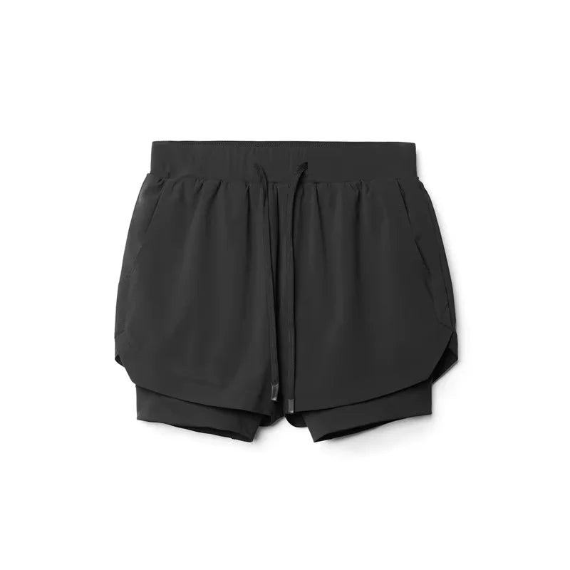2025 nuevos pantalones cortos deportivos transpirables de doble capa gimnasios Fitness culturismo entrenamiento playa de secado rápido 2 en 1 pantalones cortos para correr para hombre