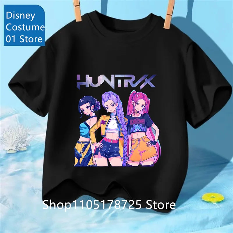 Camiseta con Estampado de Demon Hunters de Kpop, Ropa de Verano para Niños, Camiseta de la Película 2025, Camiseta de Manga Corta para Niñas y Niños, Camiseta Cómoda