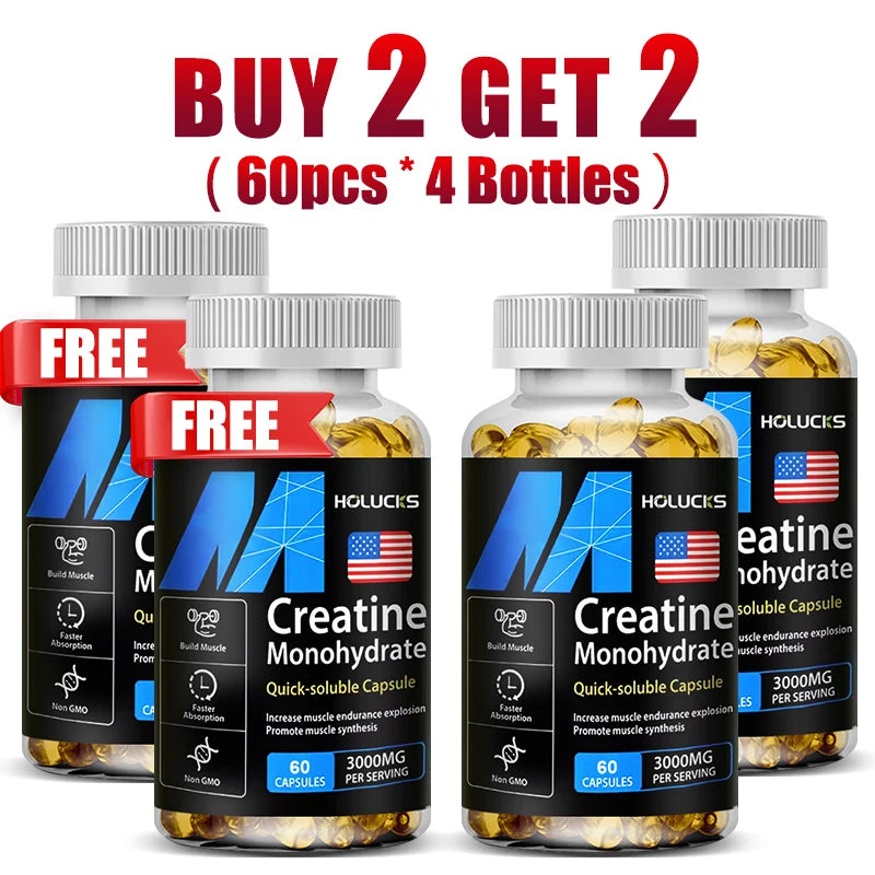 ¡Compre 2 y obtenga 2 gratis! Monohidrato de creatina Cápsulas de 3000 mg, apoya los músculos magros y el rendimiento, la pérdida de grasa y la aptitud total, vegano