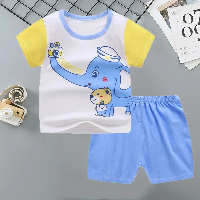 Conjuntos para niños, ropa para madres y niños, camiseta para niños y niñas, pantalones cortos, 2 uds., ropa de verano de algodón de manga corta para bebés, traje para niños pequeños