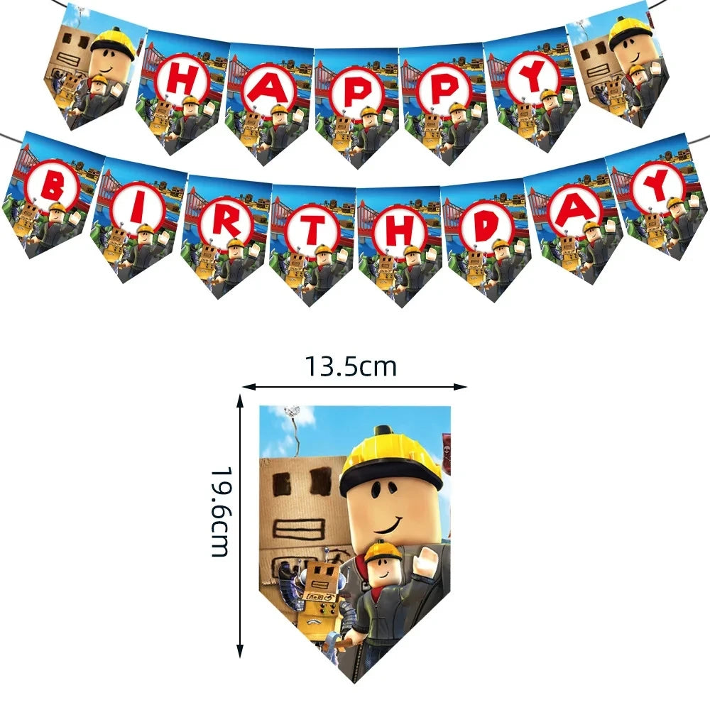 Roblox-Juego de decoración para fiesta de cumpleaños, vajilla de juego, bolsa de regalo, mantel, globo, adorno para pastel, telón de fondo, suministros para fiesta Baby Showe Roblox