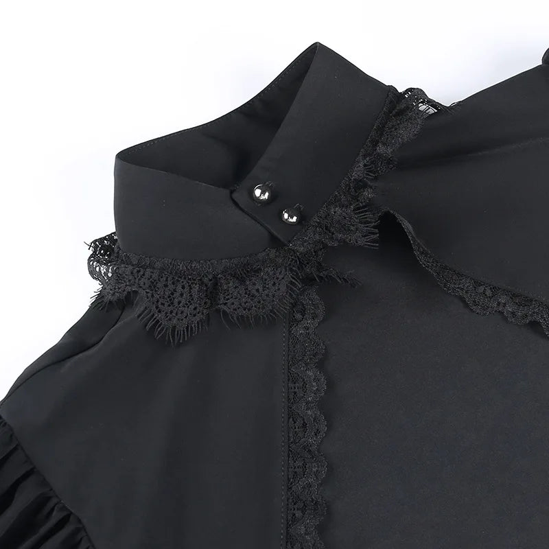Blusa gótica con mangas abullonadas para Mujer, Top corto Sexy negro De manga larga para invierno, Blusas estéticas De hadas para Mujer De Moda 2022