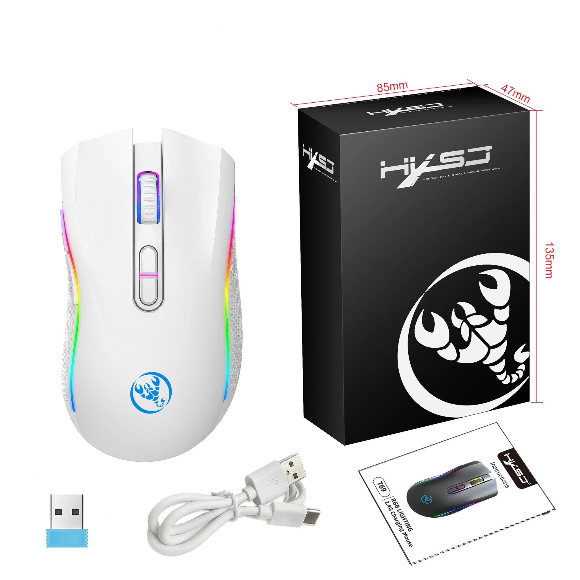 Ratón para juegos RGB inalámbrico recargable 2,4G, ratón retroiluminado ergonómico para juegos para ordenador portátil y PC