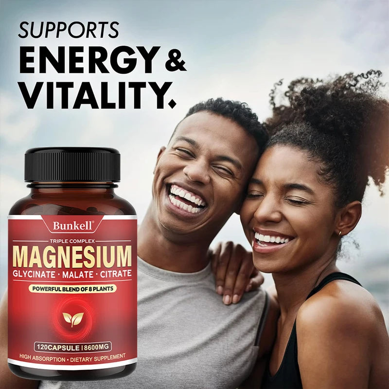 Complejo de magnesio - Glucinado de magnesio, malato, cítrato - Promueve energía y sueño, salud ósea, sin gluten ni OGM