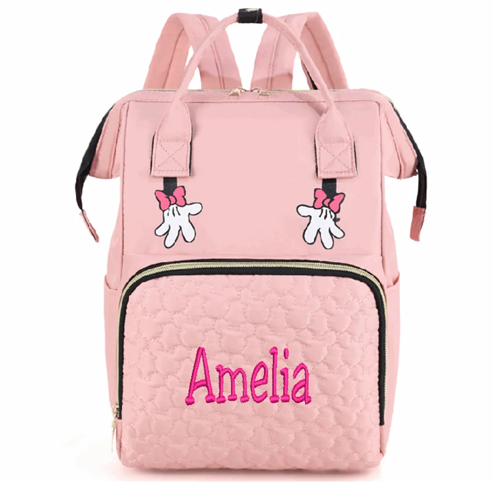 Mochila multifuncional con nombre bordado para madre e hijo, bolso portátil de gran capacidad para viaje al aire libre con múltiples compartimentos