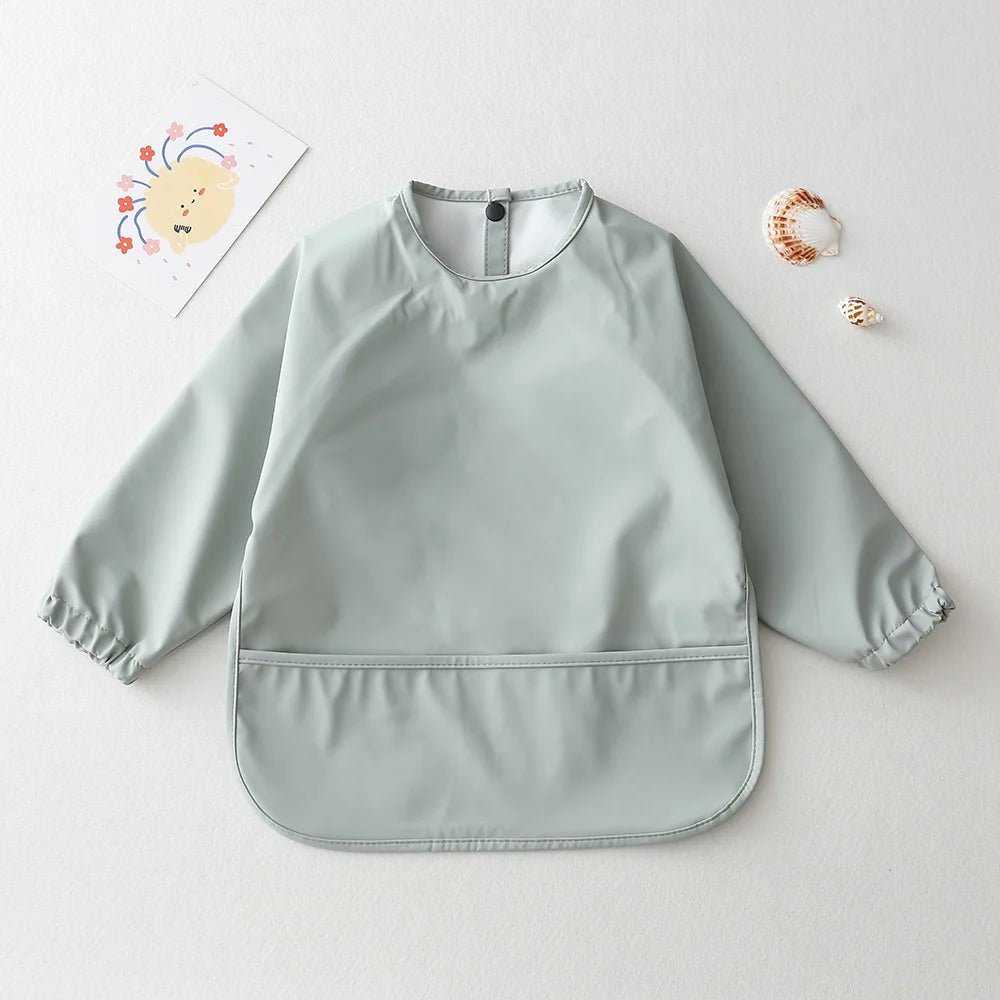 Bufanda de manga larga para bebés y niños pequeños, bata artística impermeable, babero para alimentar, delantal con bolsillo, Baberos Bandana de tela para eructar para niños y niñas