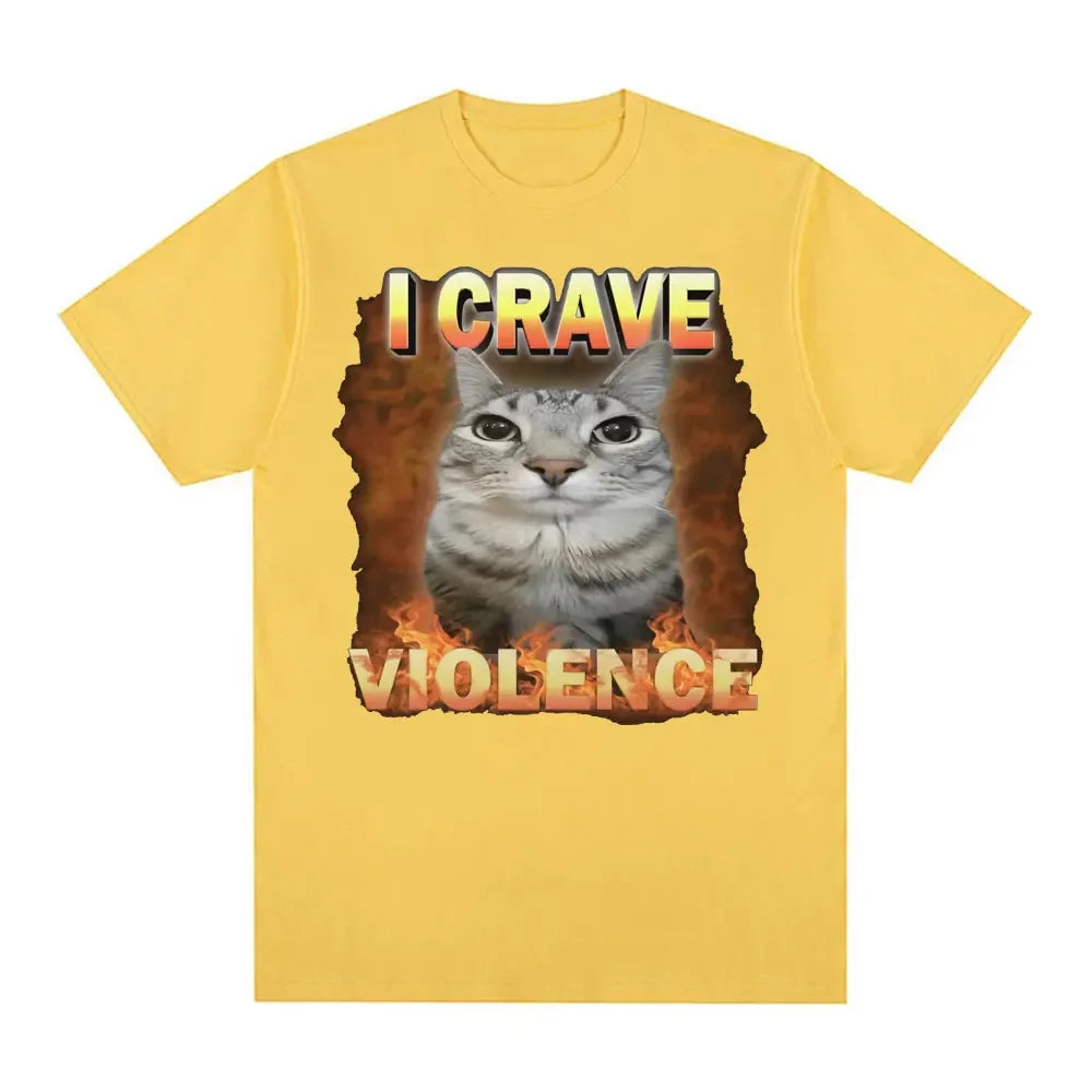 Camisetas I Crave Violence Funny Cat Meme para hombres y mujeres, moda Harajuku, camiseta bonita de alta calidad, camisetas puras de gran tamaño
