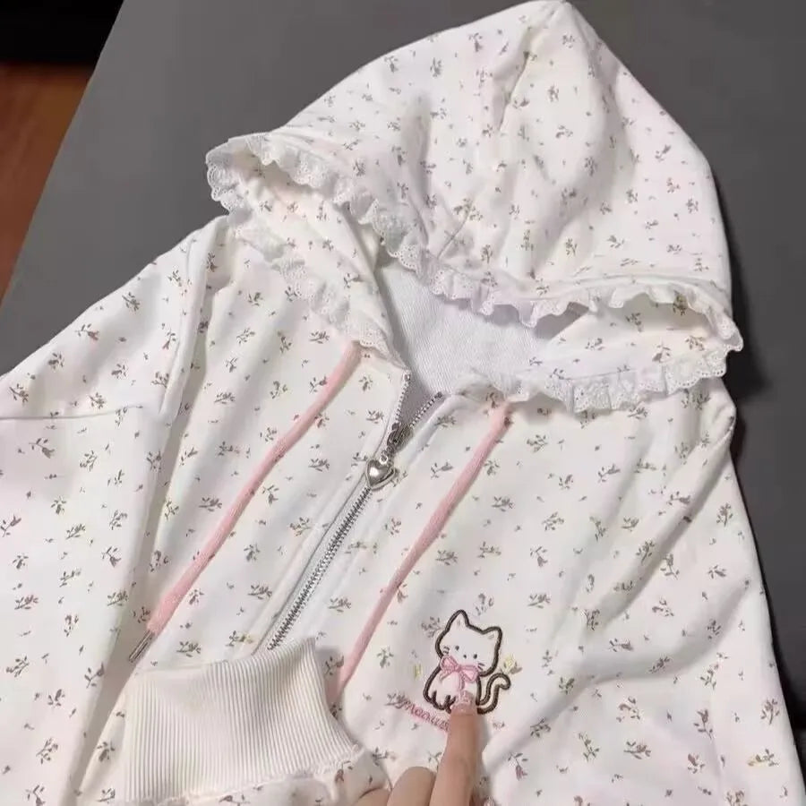 Abrigo con capucha Harajuku coreano Kawaii para mujer, cárdigan fino de manga larga con cremallera, ropa de calle Y2K, nuevas chaquetas holgadas de longitud media