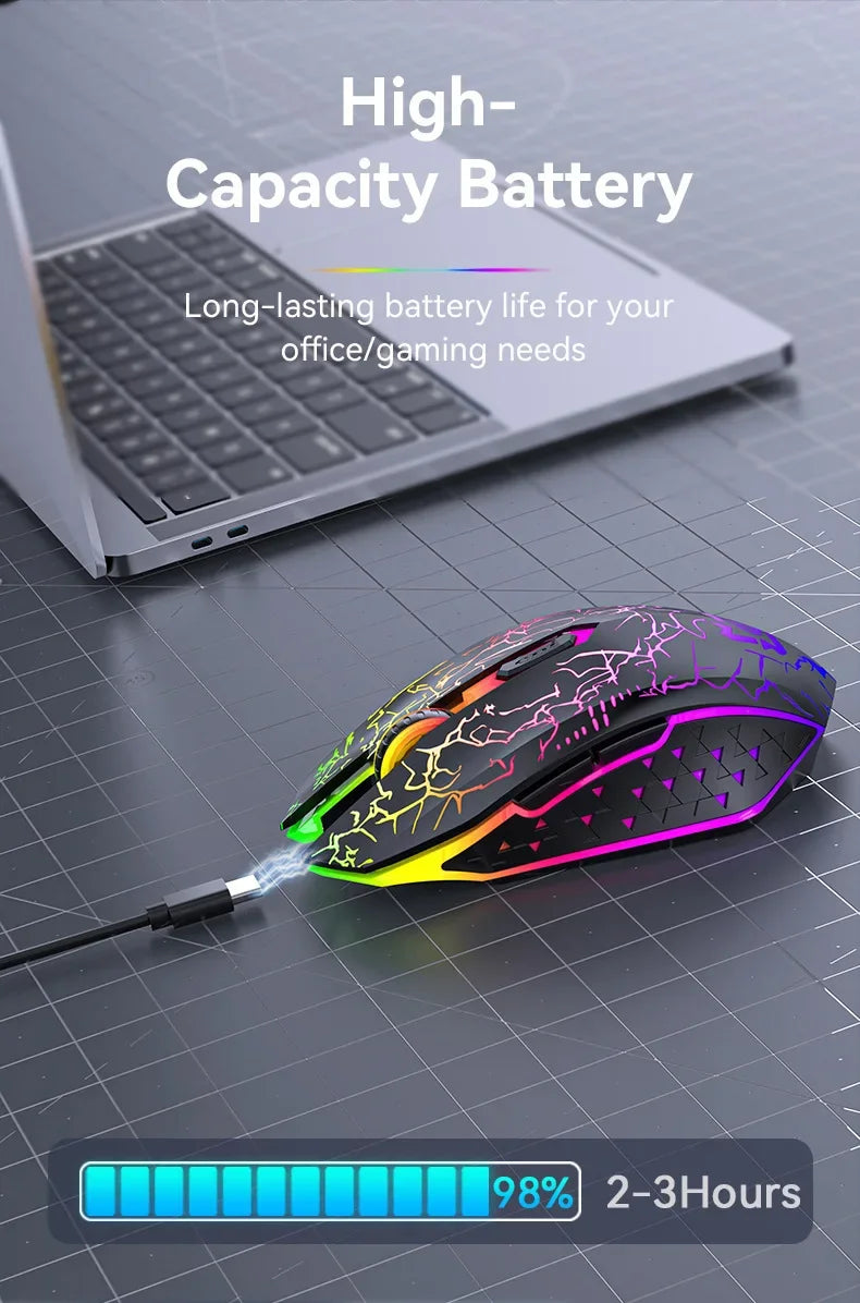 Ratón inalámbrico Bluetooth 5,2 RGB 2,4G, ratón para juegos de modo Dual, ratón silencioso de 6 botones para MacBook, tableta, ordenadores portátiles