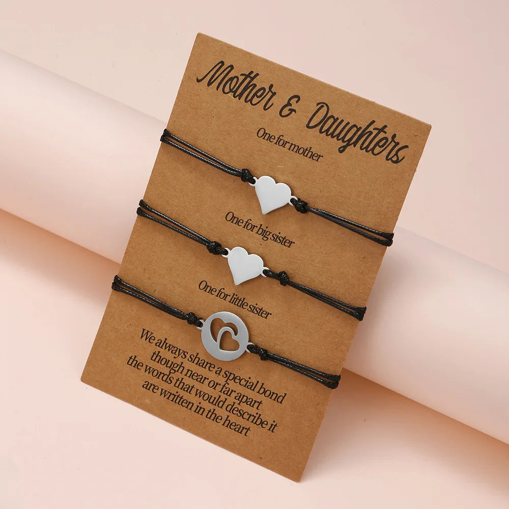 Pulsera de pareja para mujer, cadena de cuerda trenzada hecha a mano, corazón de madre e hija, pulseras con dijes, regalo de joyería de hermana de la amistad de la suerte