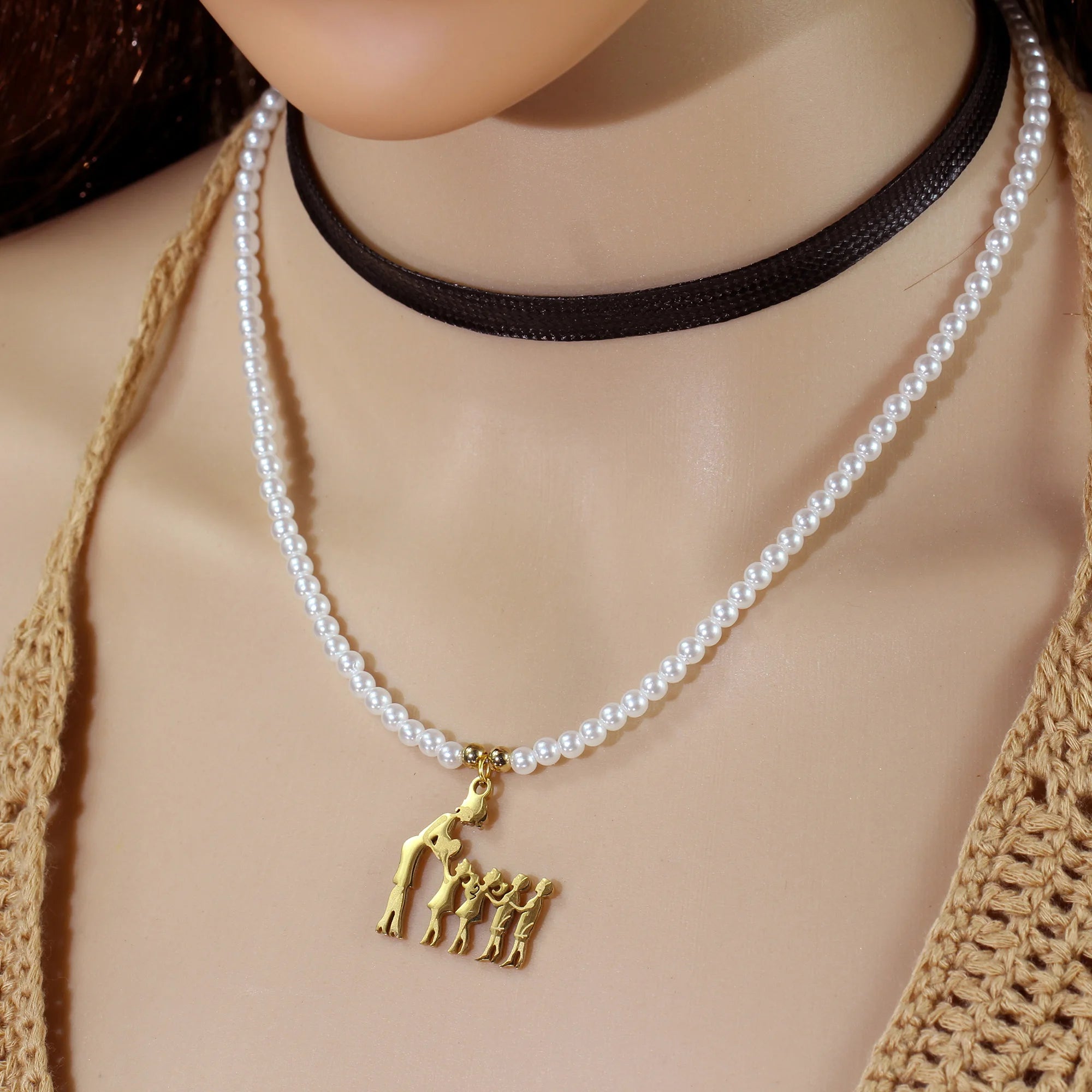 Collar con colgante de perlas para mamá y niño, accesorios decorativos creativos y elegantes, amor, hijo e hija, regalo de cumpleaños para el día de la madre y vacaciones