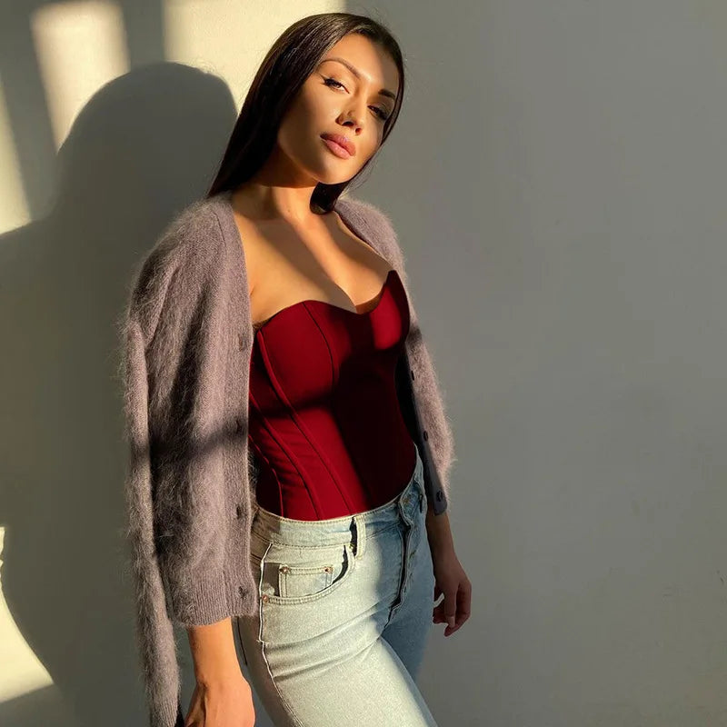Tops de tubo sexis para mujer, Top liso sin mangas ajustado con corsé recortado, chaleco informal elegante sin tirantes para mujer 2024