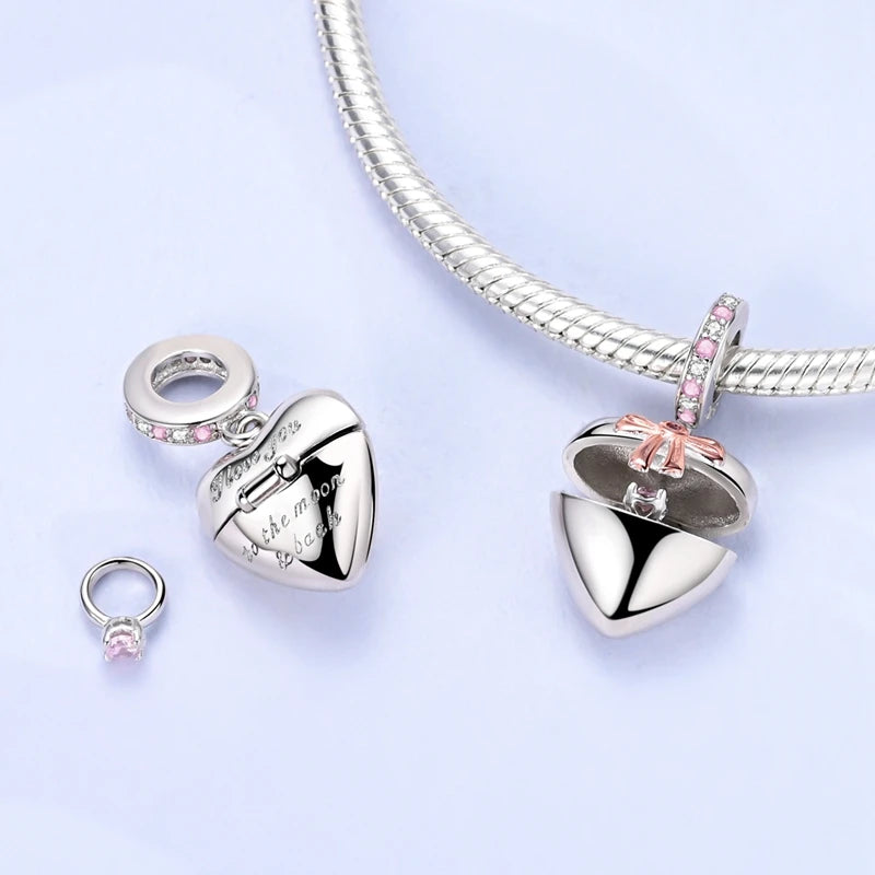 Abalorio de Plata de Ley 925 con Forma de Corazón y Cielo Estrellado, Abalorio Familiar de Madre, Hija e Hermana, Compatible con Pulseras, Colgante, Joyería DIY para Mujer, Regalo
