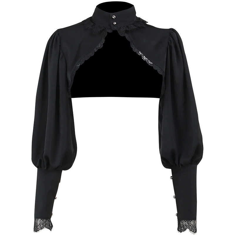 Blusa gótica con mangas abullonadas para Mujer, Top corto Sexy negro De manga larga para invierno, Blusas estéticas De hadas para Mujer De Moda 2022